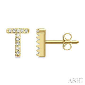 1/10 Ctw Initial 'T' Single Cut Diamond Earrings in 10K Yellow Gold